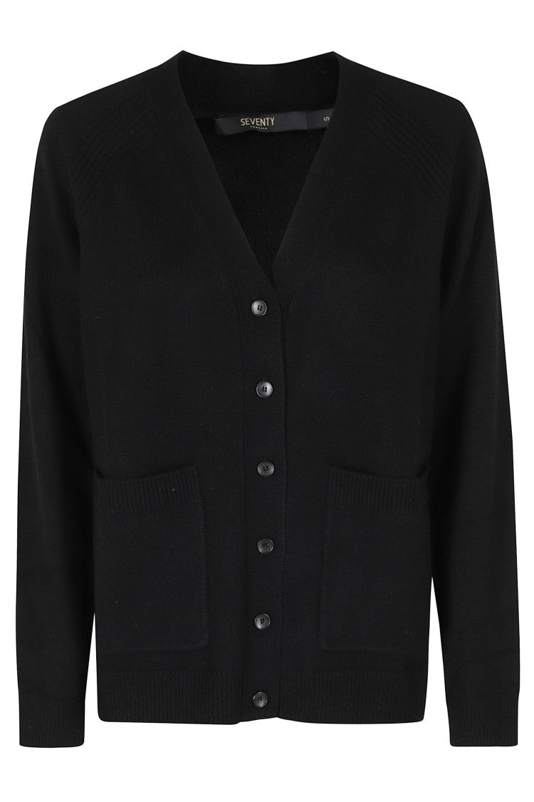 Seventy Black Oversized V-Neck Wool-Blend Cardigan