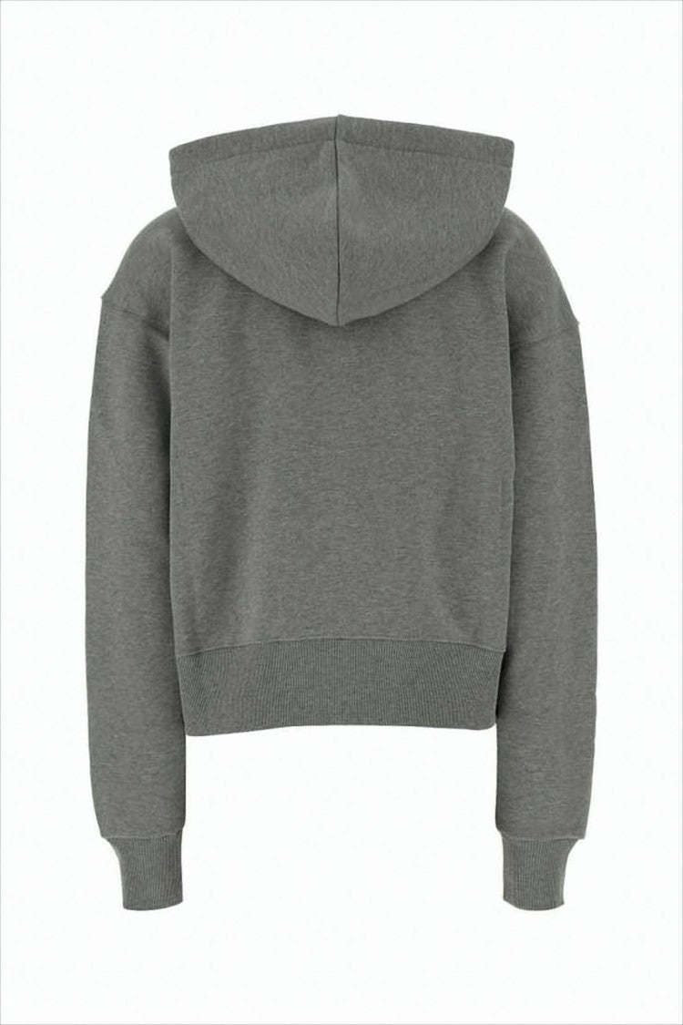 Celine Cropped Grey Cotton Fleece Hoodie