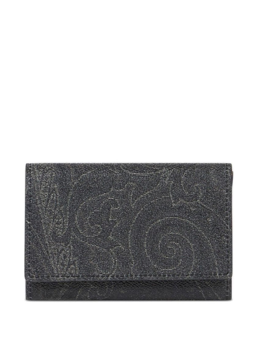 Etro Textured Black Foldover Bag With Floral Interior