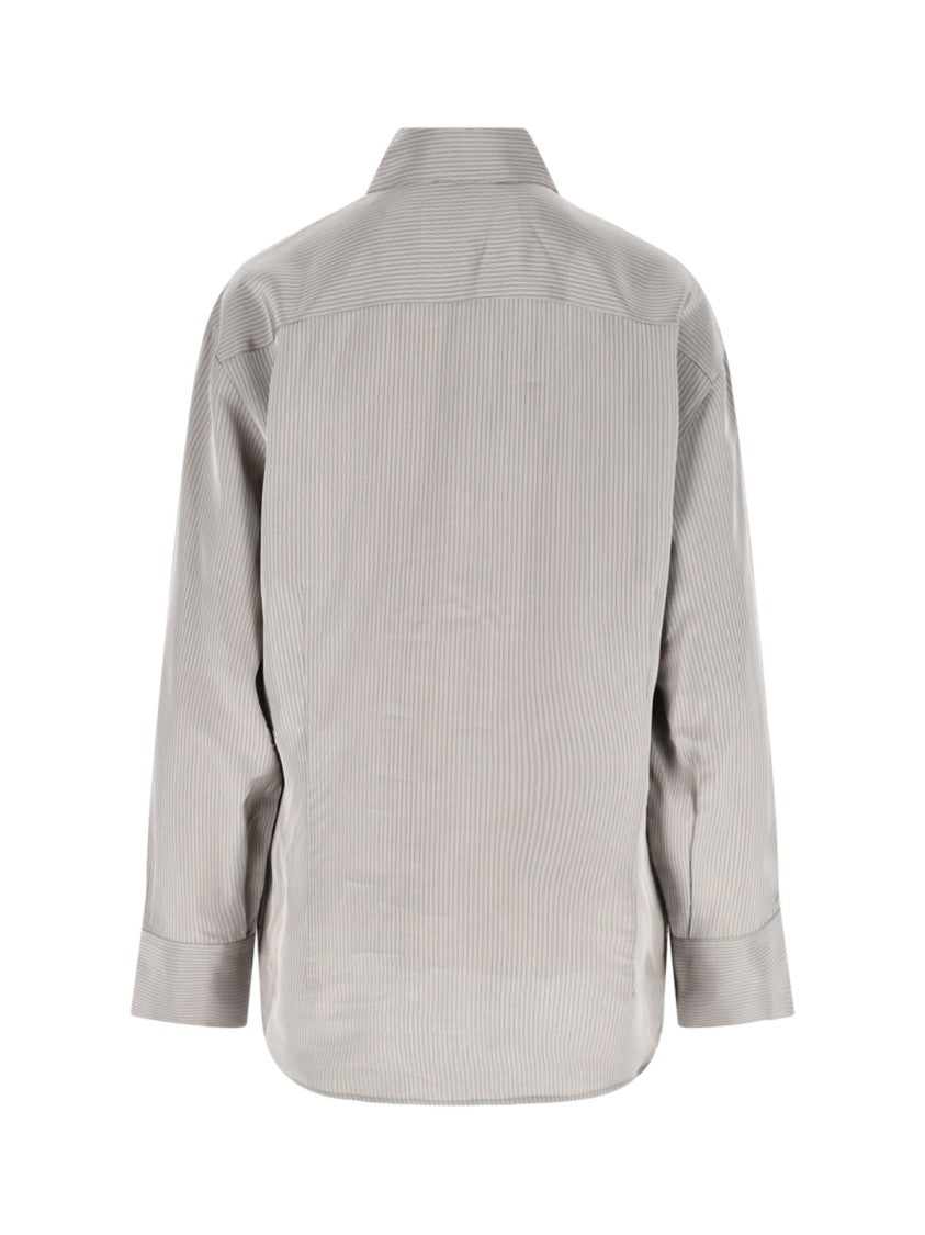 Róhe Striped Shirt In Grey Fabric, Classic Collar