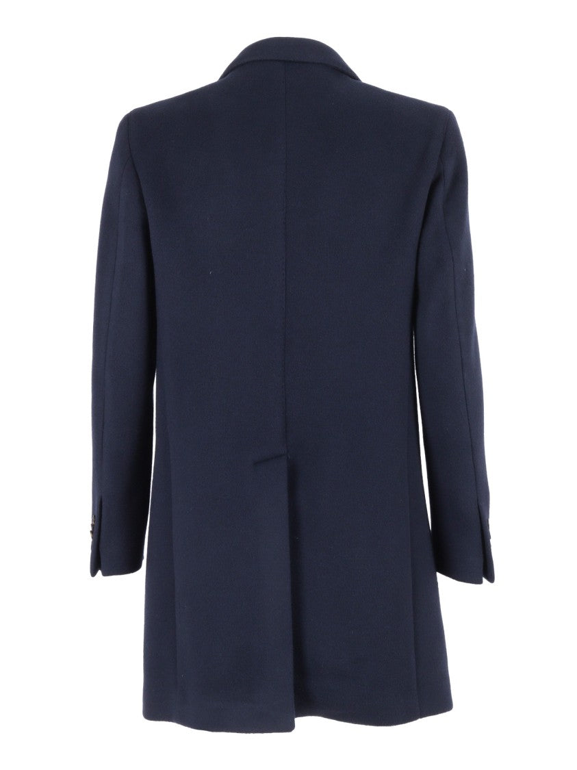 Brando-Lubiam Structured Blue Wool Coat With Notched Lapel And Button Details