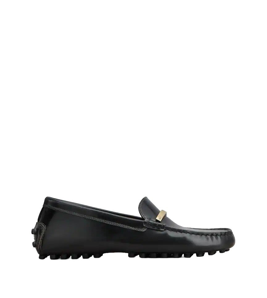 Tod's Polished Calfskin Moccasins With Metallic Bar Accent