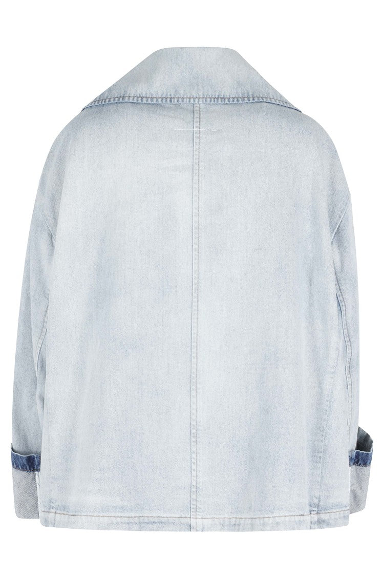 Mm6 By Maison Margiela Light Denim Sportsjacket Double-Breasted Cotton Peacoat