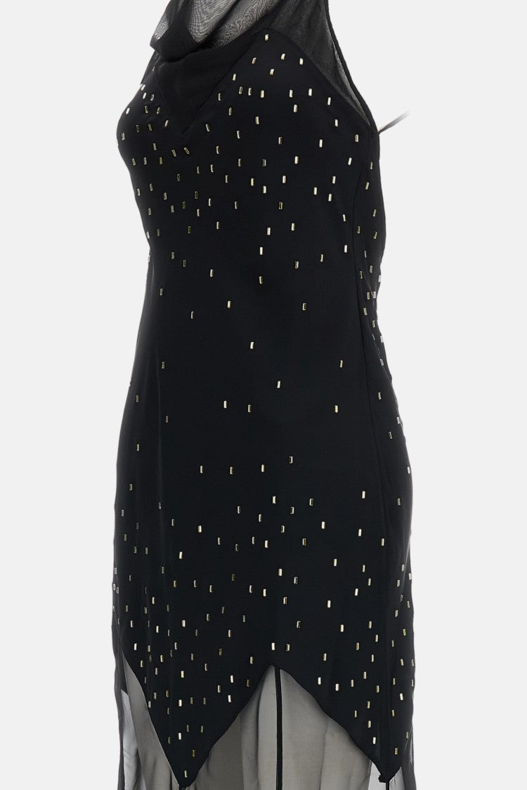 Rabanne Black Rhinestone-Embellished Semi-Sheer Long Dress