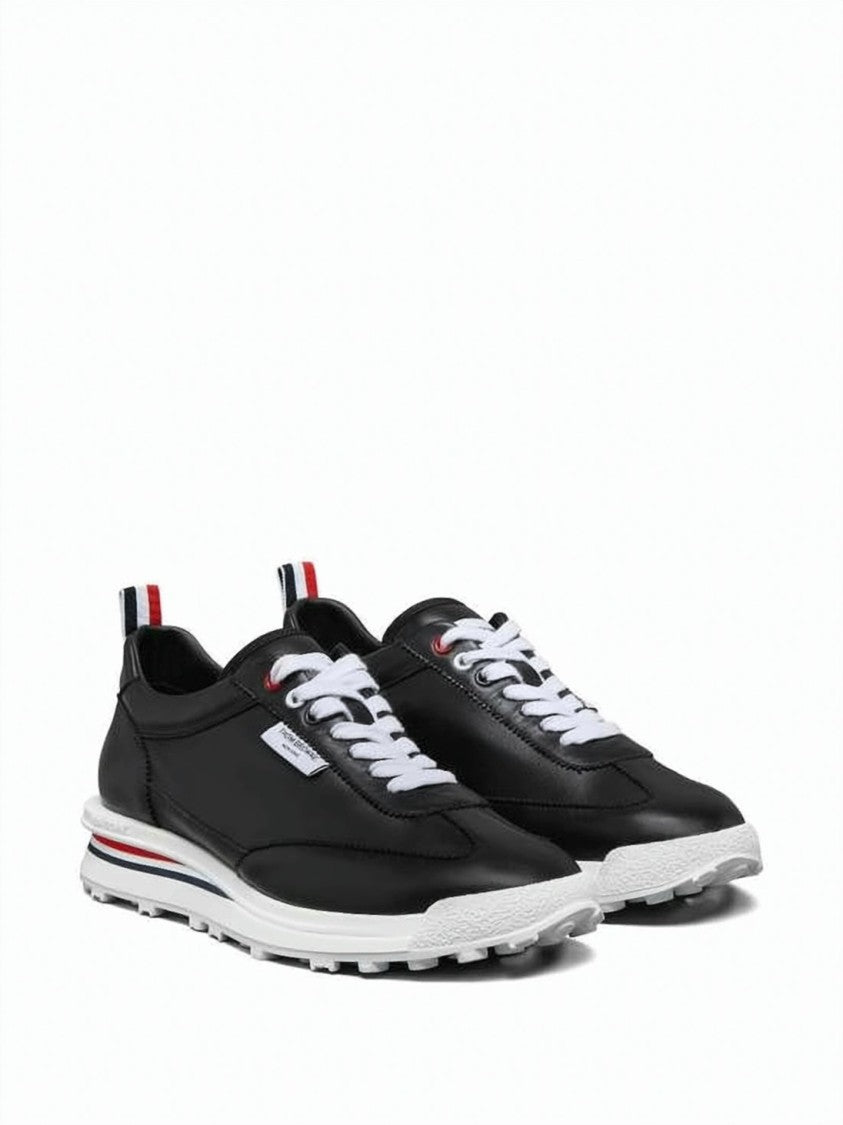 Thom Browne Black Lambskin Thom Browne Sneakers With Tricolor Accents