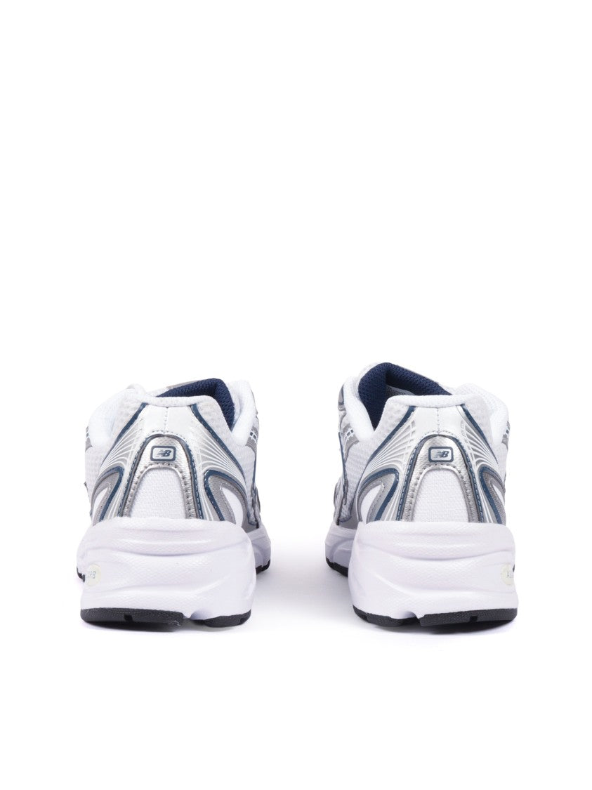 New Balance White Silver Navy Sporty Sneakers