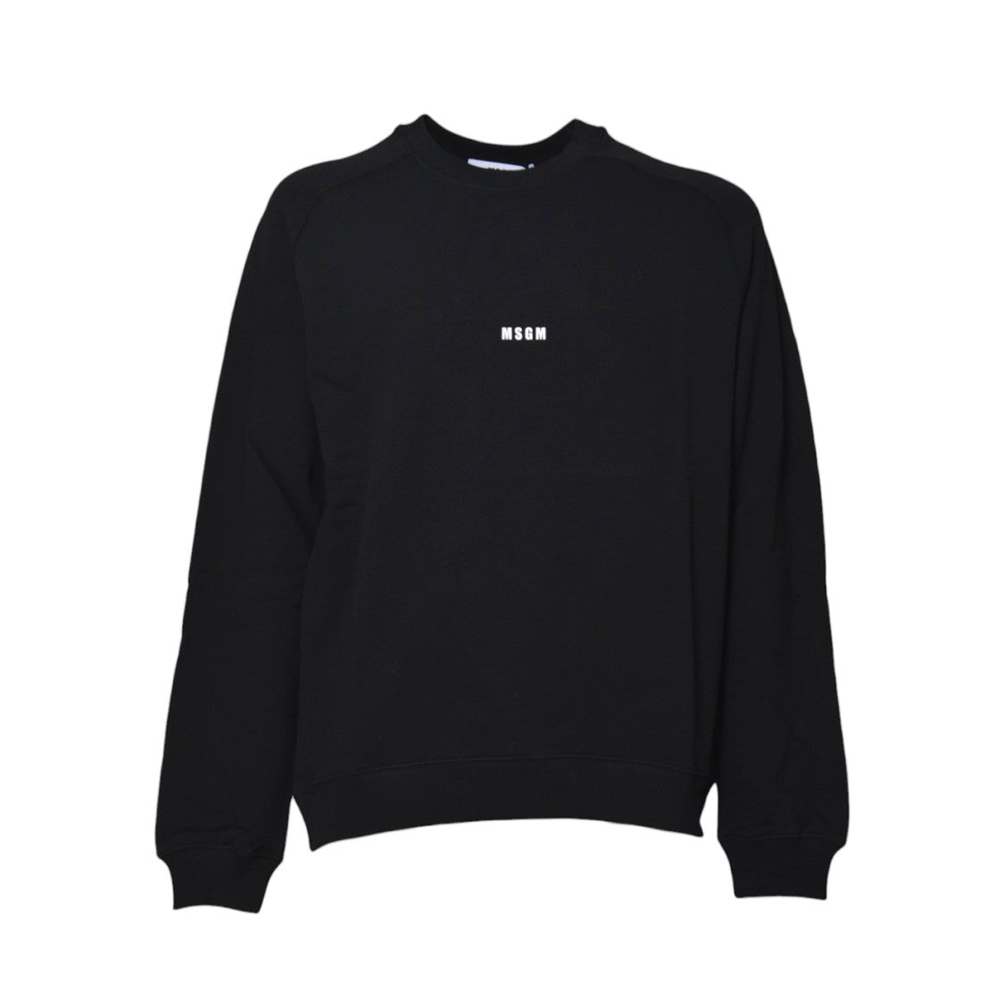 Msgm Black Cotton Crewneck Sweatshirt With Mini Logo Print
