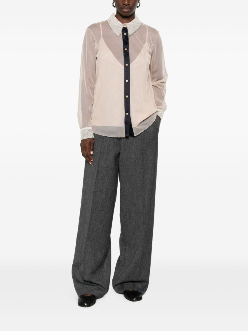 Fabiana Filippi Black Translucent Fabric Textured Embellishments Shirt