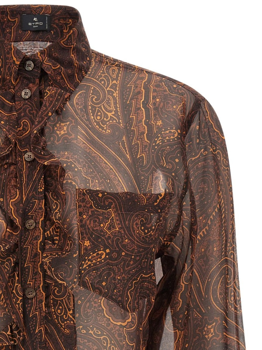 Etro Sheer Silk Paisley Ruffle Shirt
