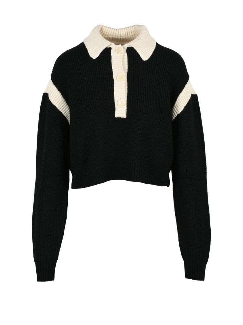 Patrizia Pepe Ribbed Knit Polo Shirt With Classic Collar And Contrasting Accents