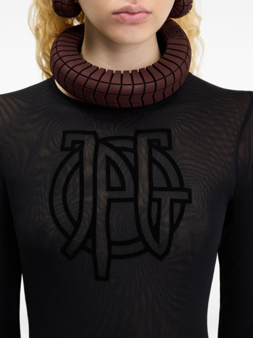 Jean Paul Gaultier Black Textured Logo Fitted Maxi Dress
