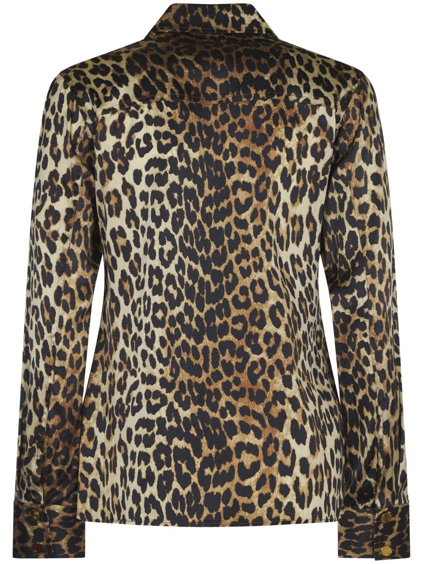 Ganni Leopard Print Shirt With Classic Collar
