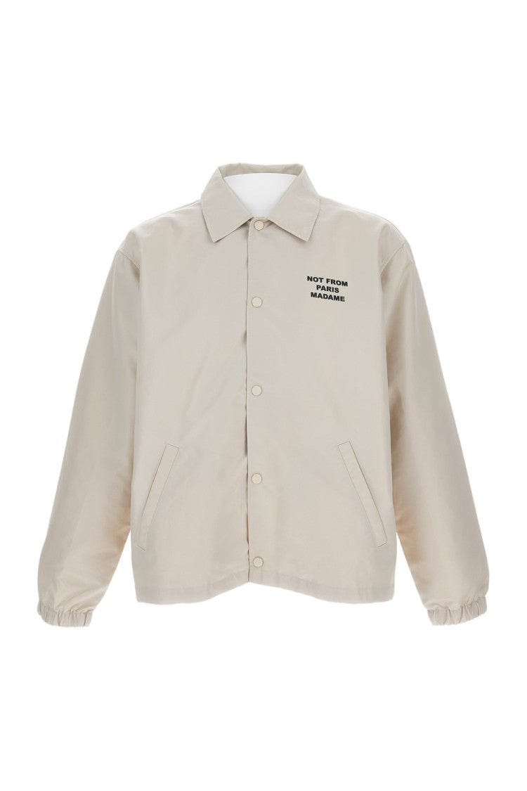 Drôle De Monsieur Beige Slogan Waterproof Twill Jacket