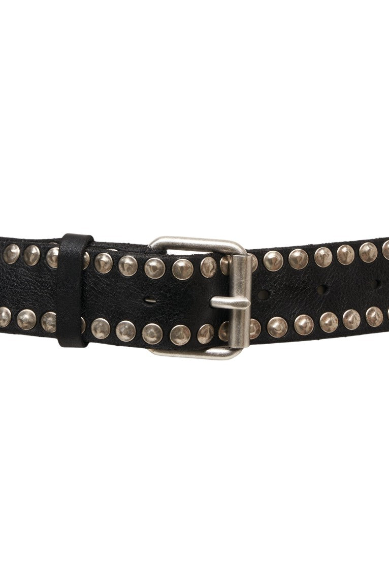 Campomaggi Black Leather Belt With Double-Row Studded Details And Sturdy Buckle