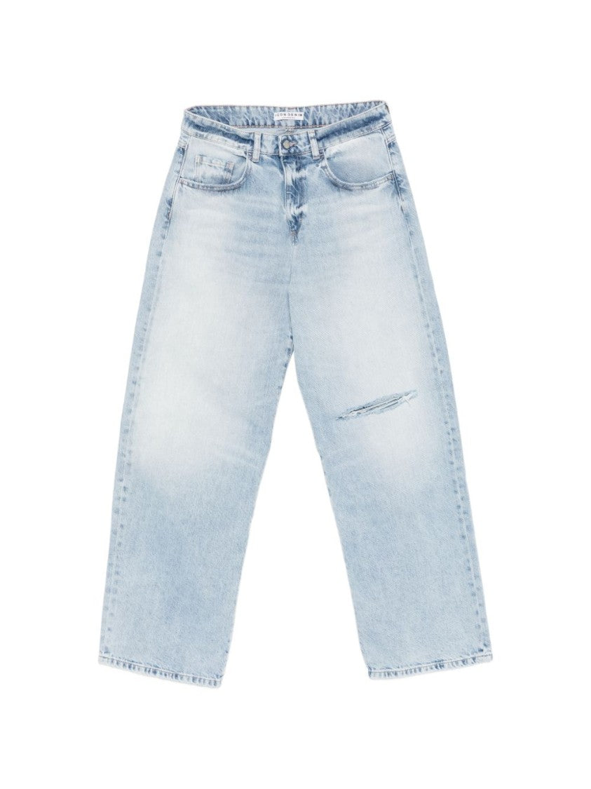 Icon Denim Light Blue Distressed Denim Jeans With Straight Leg Cut