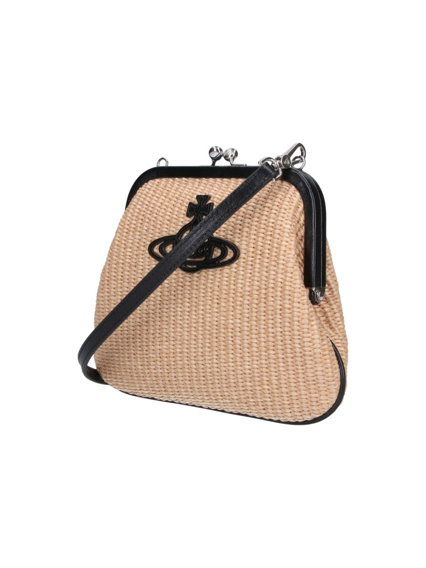 Vivienne Westwood Beige Orb Embossed Raffia Shoulder Bag