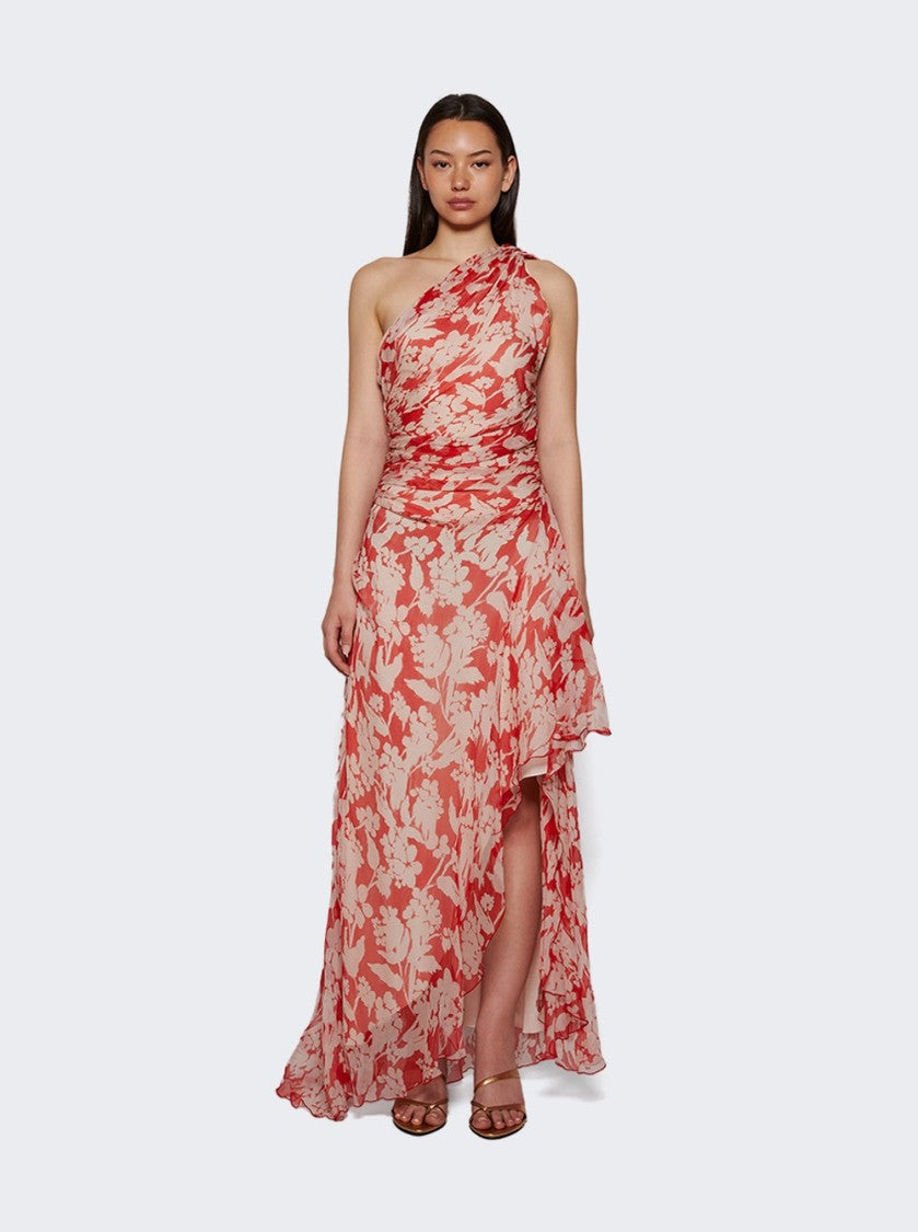 Victoria Beckham One Shoulder Draped Midi Dress Chilli And Blush