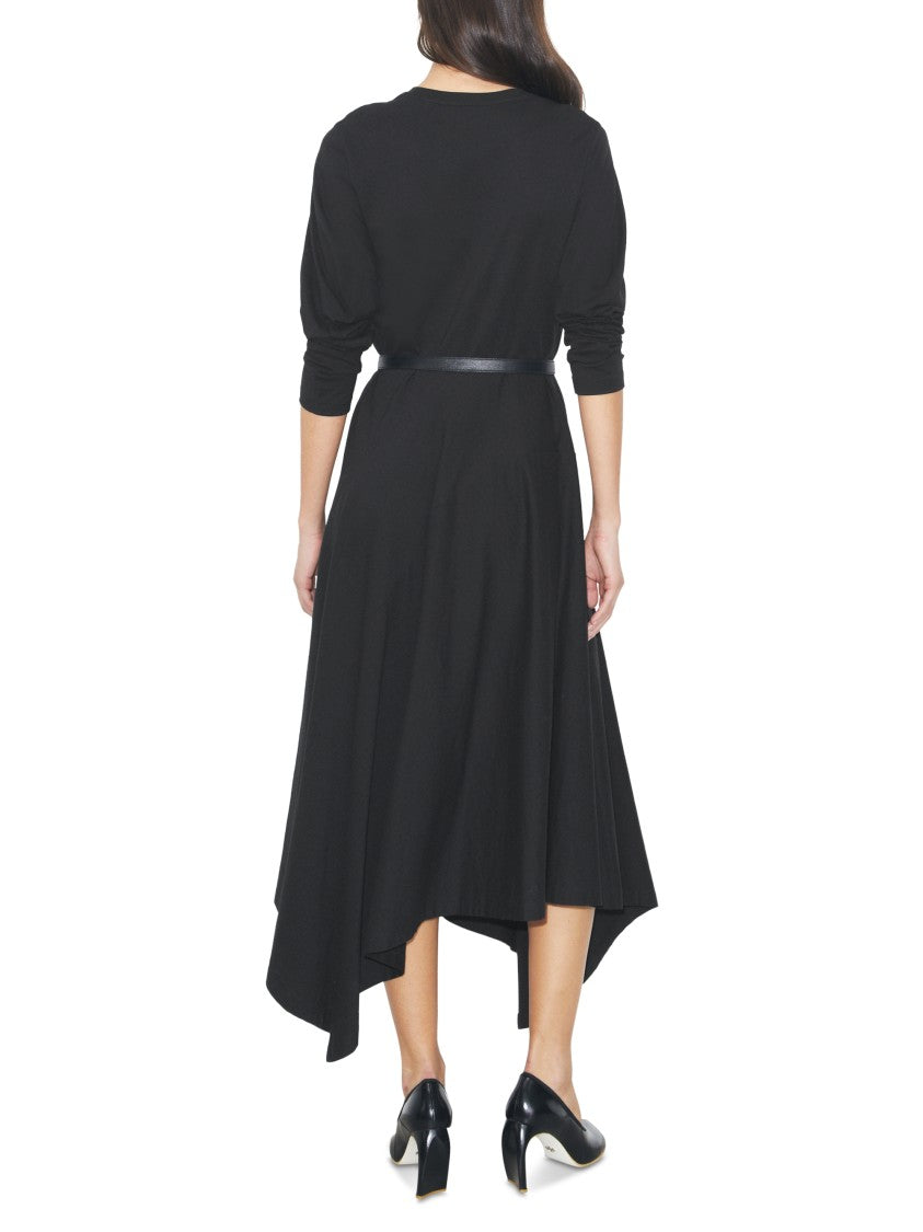 Tory Burch Flared Black Midi Dress With Belted Waist