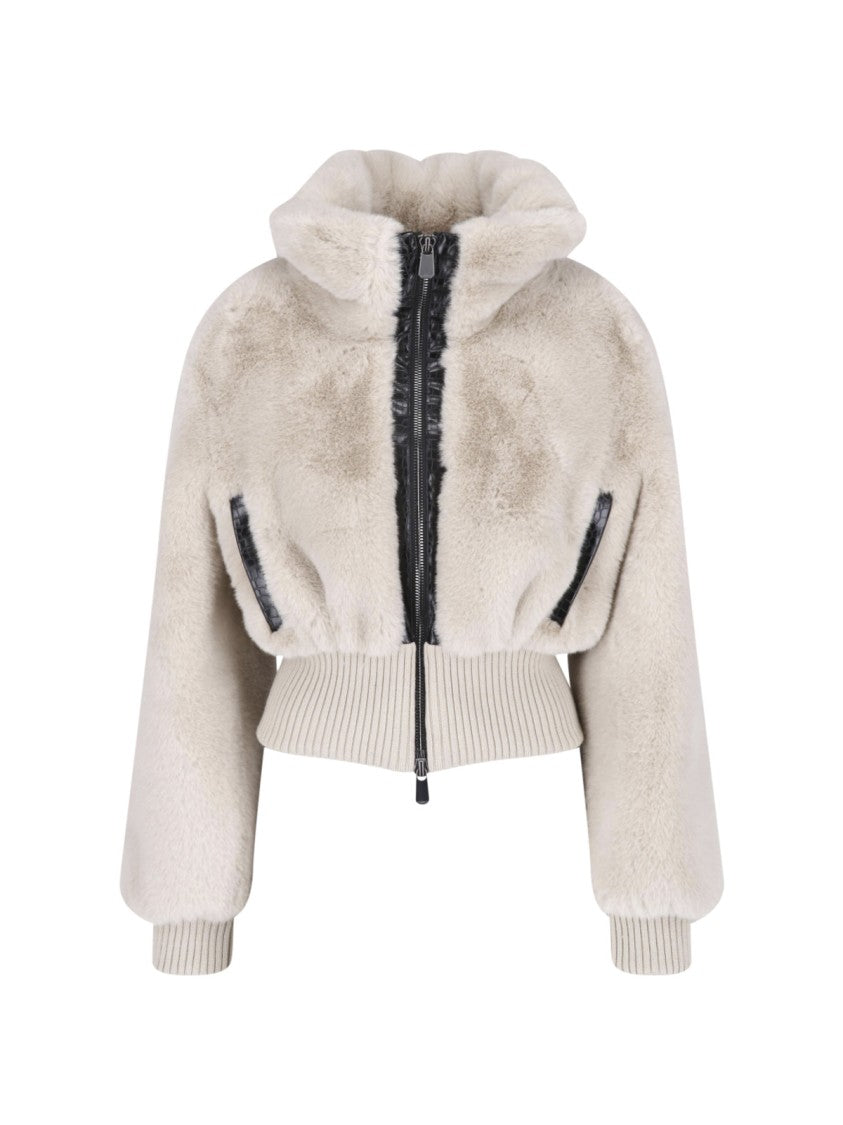 Pinko Beige Faux Fur Bagels Bomber Jacket
