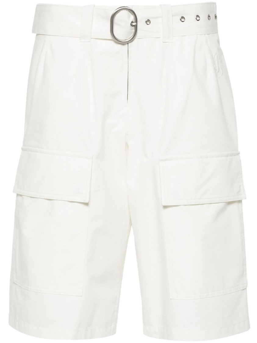 Jil Sander White High-Waisted Utility Pocket Cotton Shorts