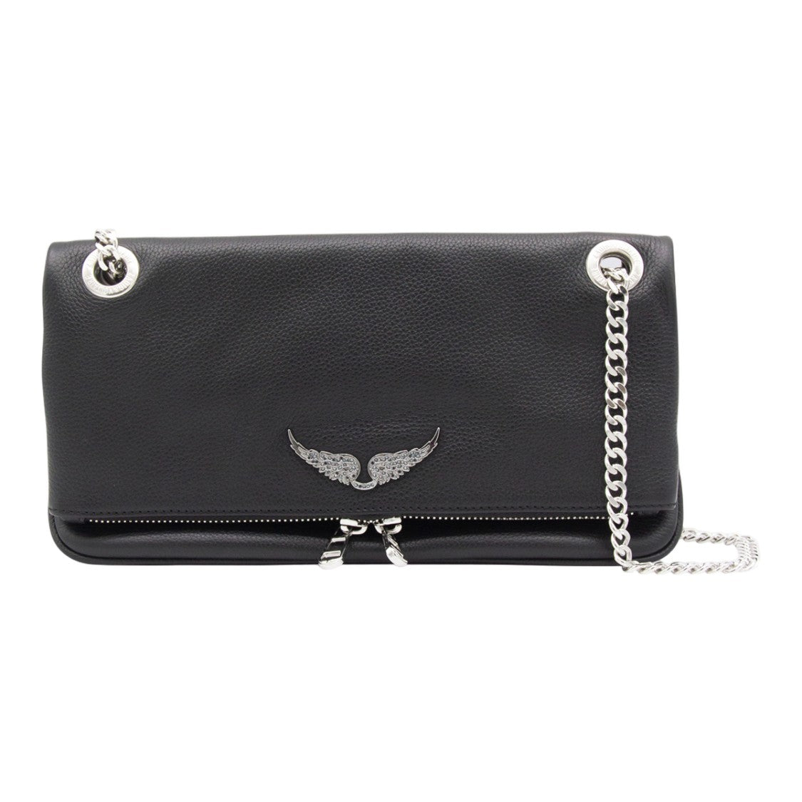 Zadig & Voltaire Pebbled Texture Black Bag With Silver Accents