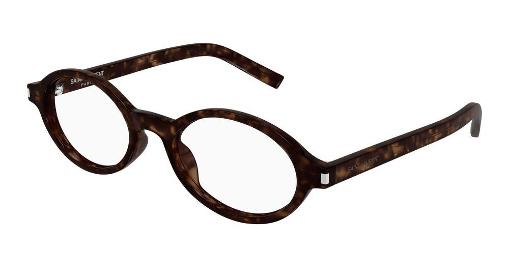 Saint Laurent Havana Translucent Acetate Frame Round Eyeglasses