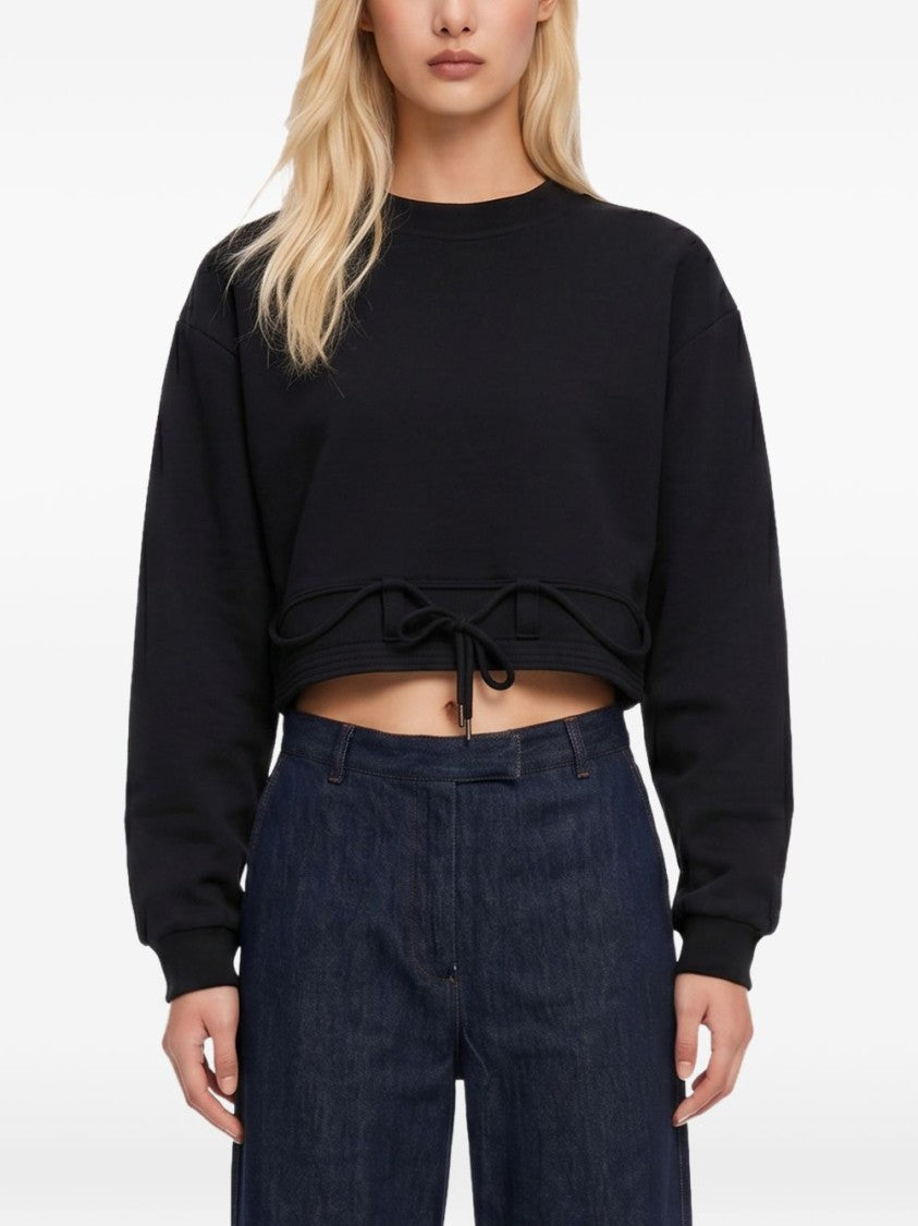 Dries Van Noten Black Boxy Cropped Drawstring Sweater