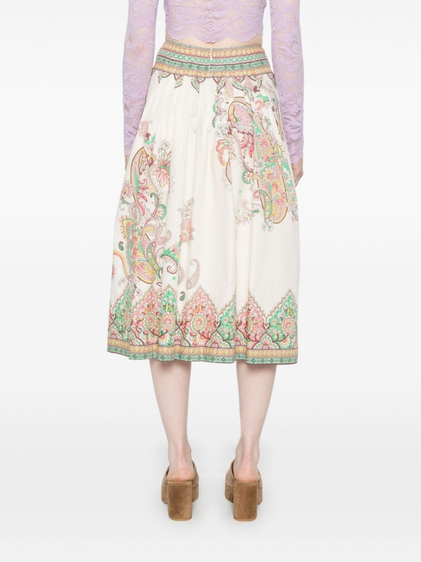 Etro Pleated White Midi Skirt