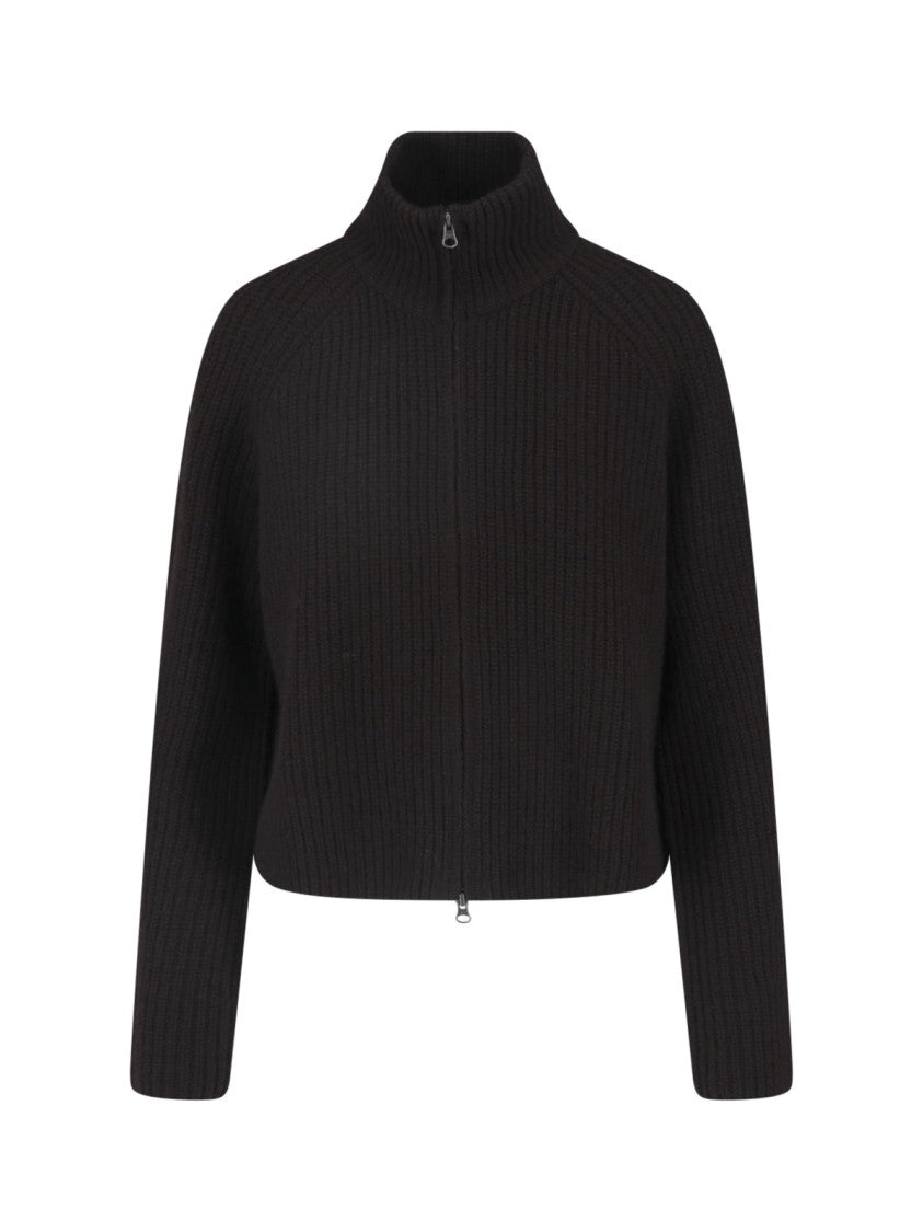 Lisa Yang Black Cropped Ribbed High Collar Knit Sweater