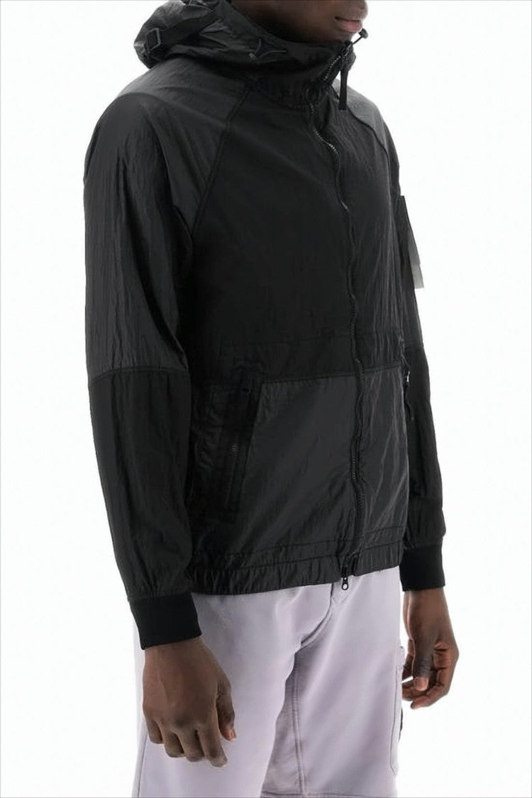 Stone Island Hooded Lightweight Jacket With Glossy Polyamide Panels