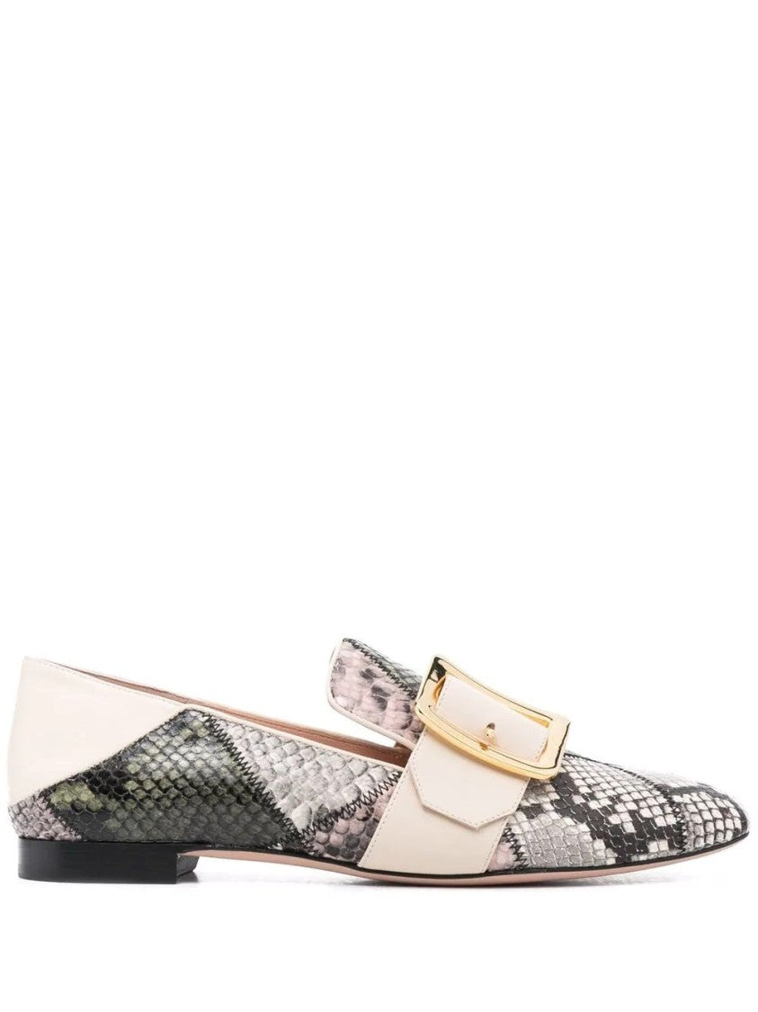 Bally Pointed Toe Loafers With Multicolor Snakeskin And Gold-Tone Buckle