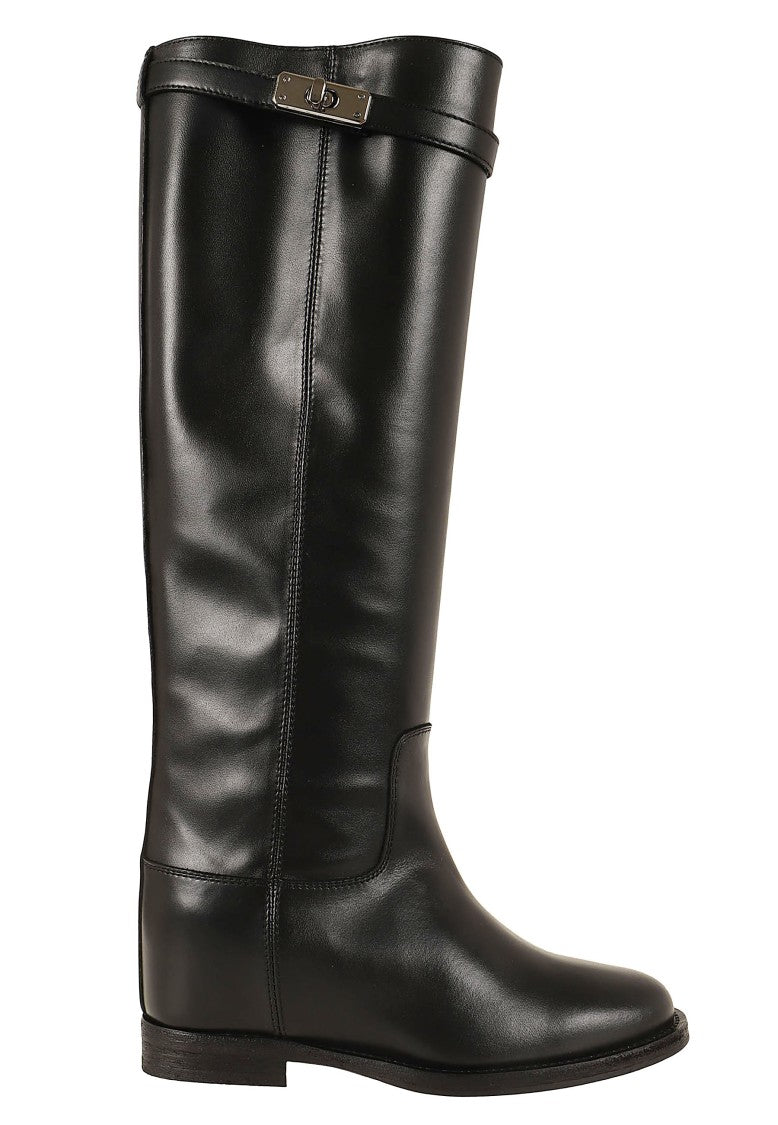 Via Roma 15 Black New Con Luc Leather Tall Riding Boots