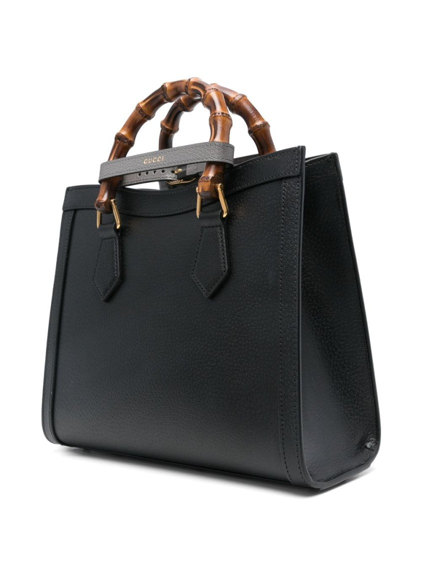 Gucci Structured Bamboo Handle Black Calfskin Handbag