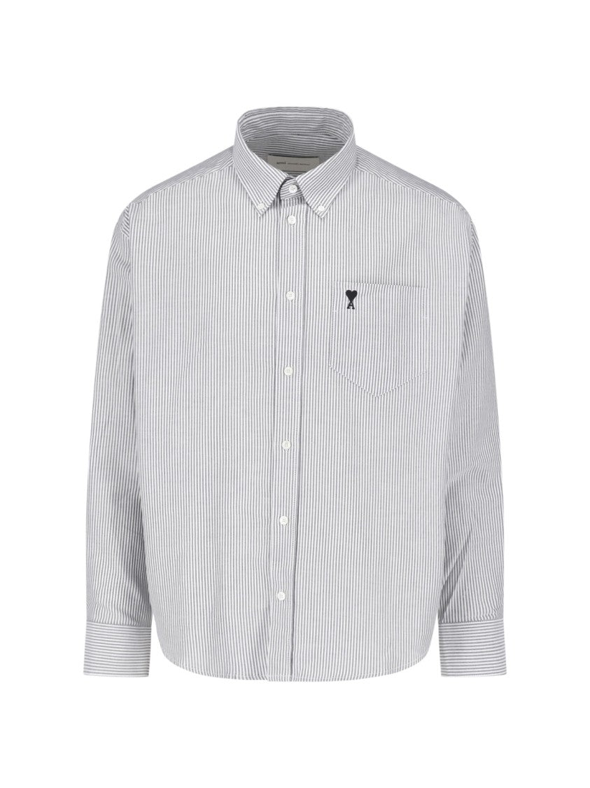 Ami Paris Long-Sleeved Vertical Stripe Shirt With Button-Down Collar