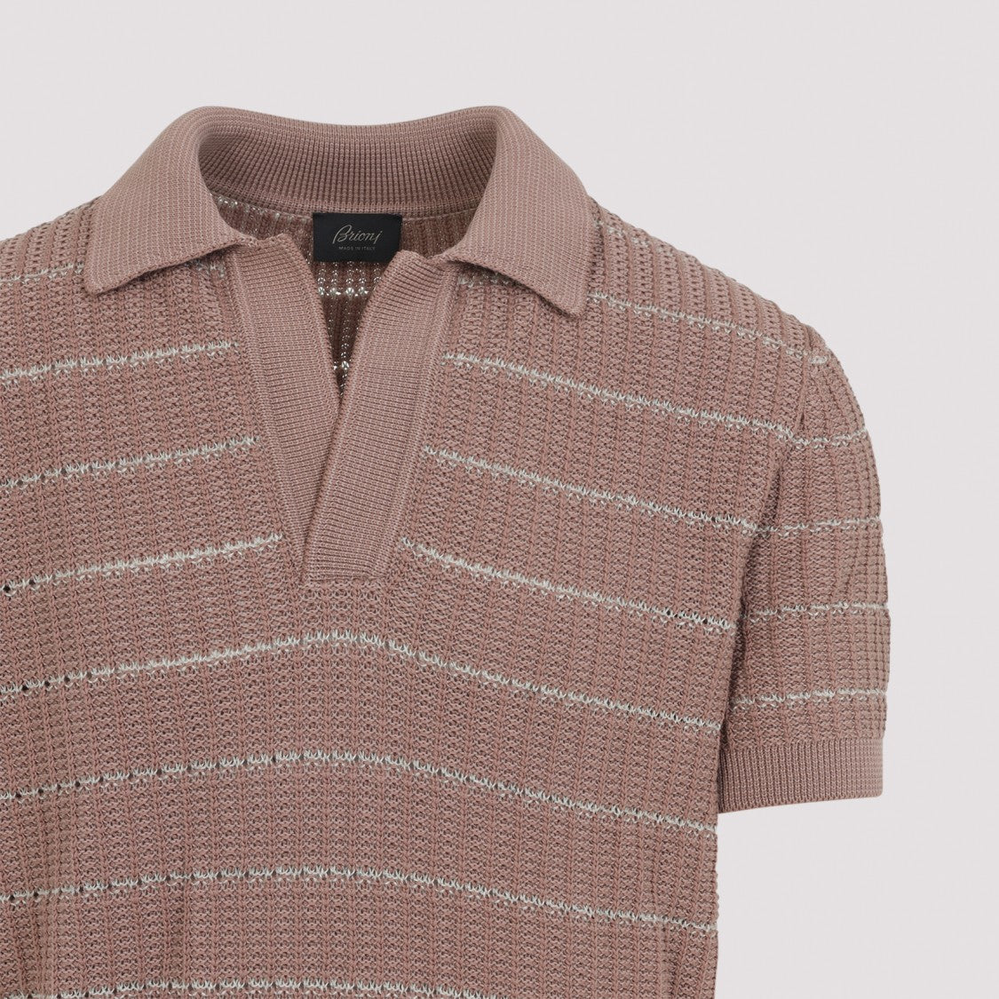 Brioni Textured Cotton-Linen Knit T-Shirt With Ribbed Trim