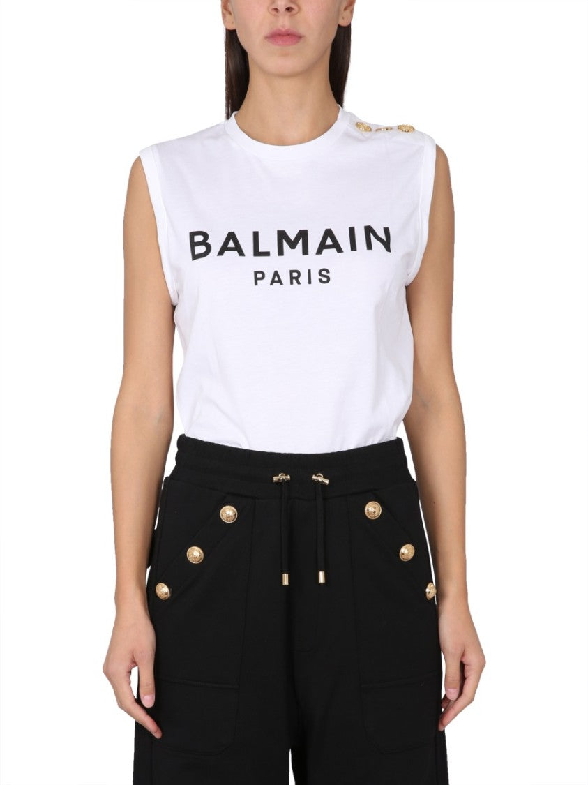 Balmain Sleeveless White T-Shirt