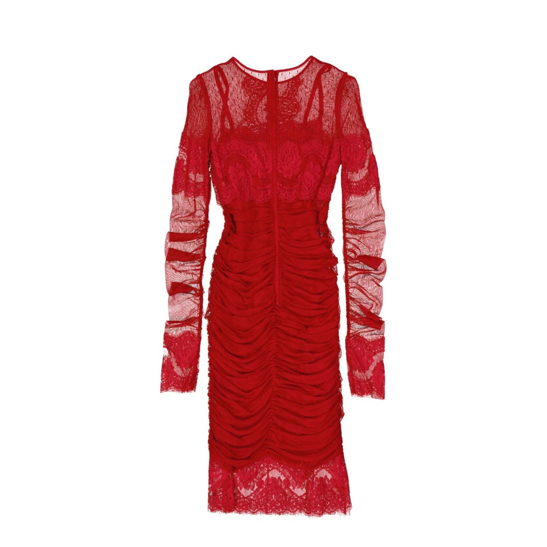 Dolce & Gabbana Lace Rouches Midi Dress With Floral Detailing