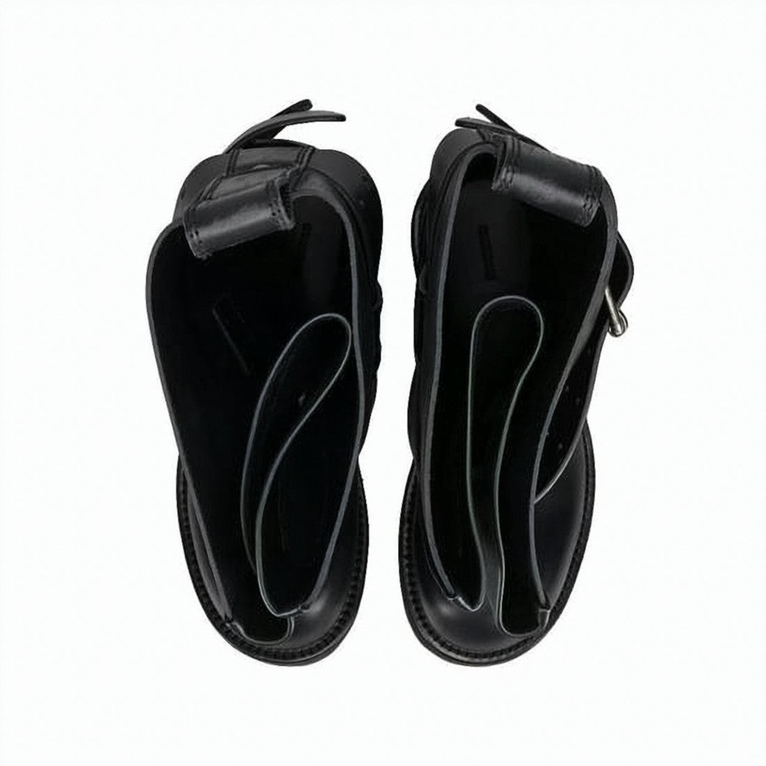 Balenciaga Mid-Calf Black Cow Leather Boots With Silver Buckle Straps