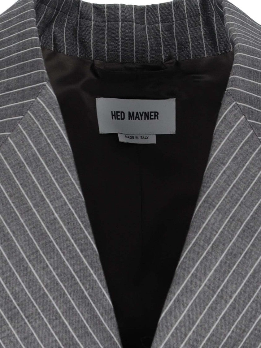 Hed Mayner Double-Breasted Tailored Blazer With Pinstripe Pattern And Draped Details