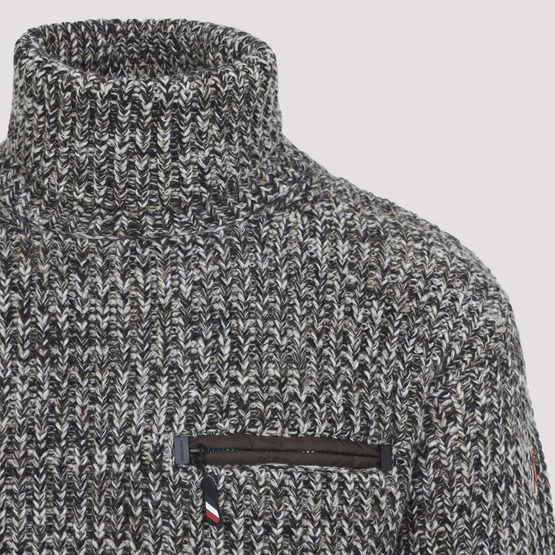 Moncler Grenoble Medium Brown Virgin Wool T-Neck Sweater With Elbow Patches