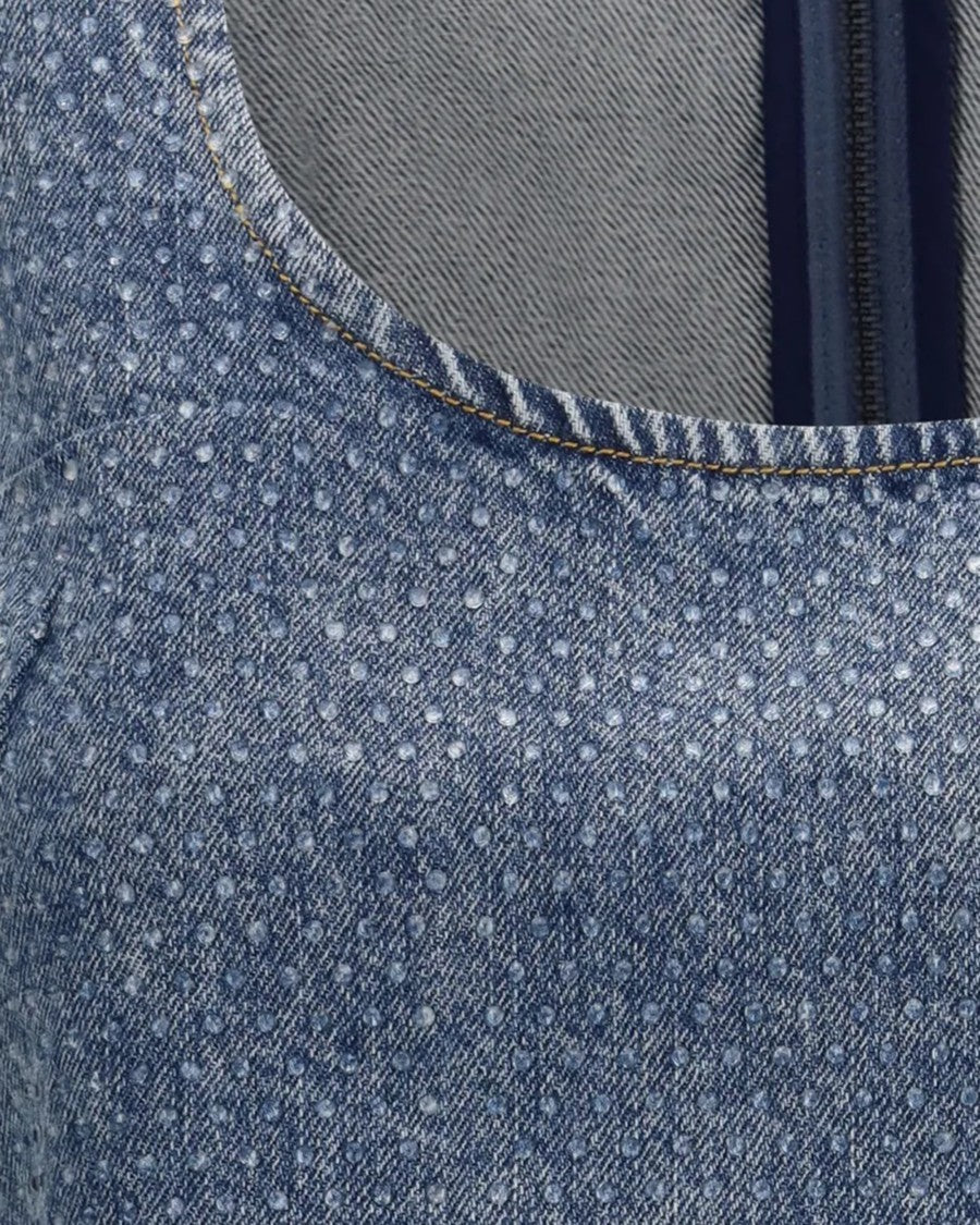 Self-Portrait Cropped Stonewashed Denim Top With Crystal Embellishments