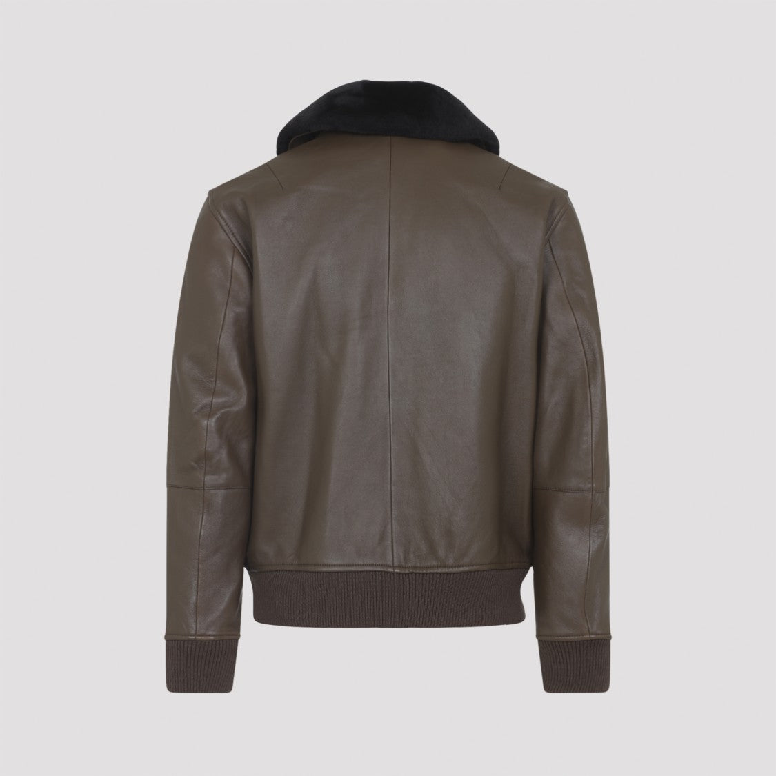 Yves Salomon Lamb Leather Jacket With Black Fur Collar And Flap Pockets