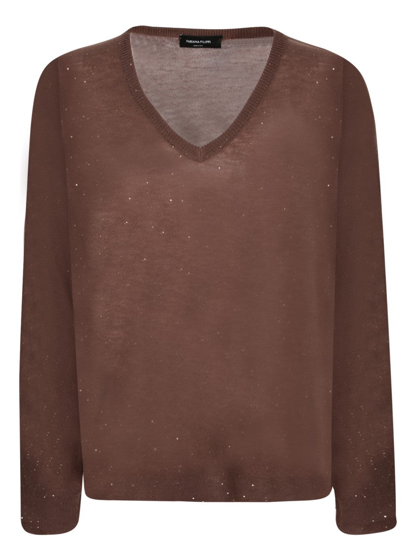 Fabiana Filippi V-Neck Brown Sweater With Relaxed Fit