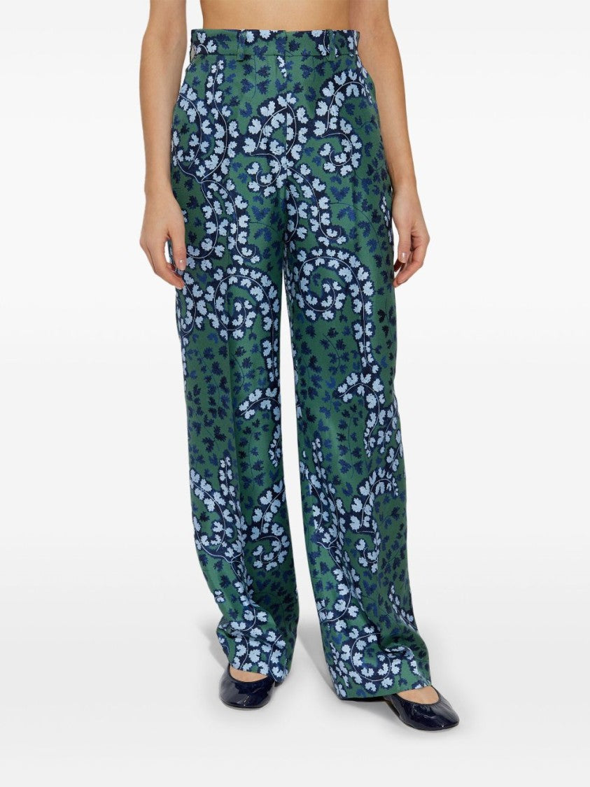 Lanvin Forest Green Patterned Wide Leg Trousers