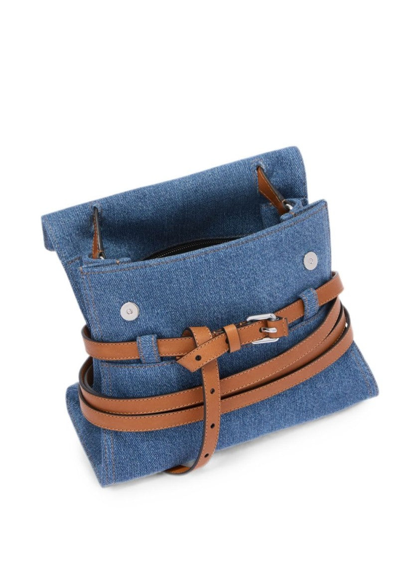 Moschino Blue Denim Leather Strap Handbag