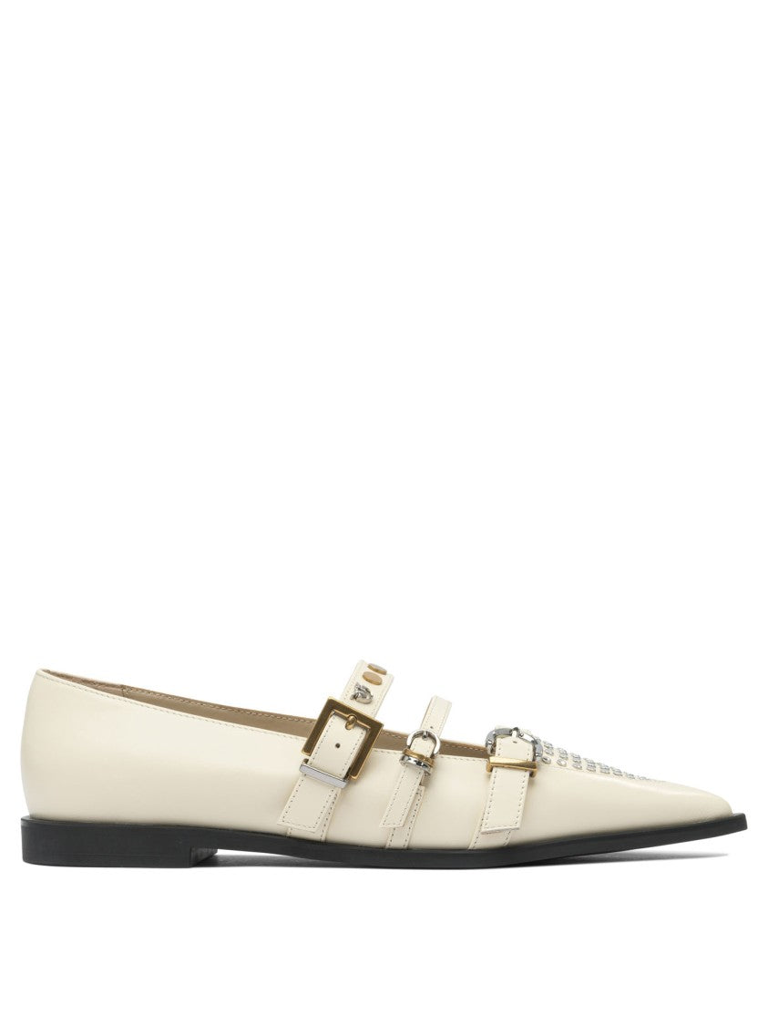 Pinko Beige Leather-Rubber Ballerinas