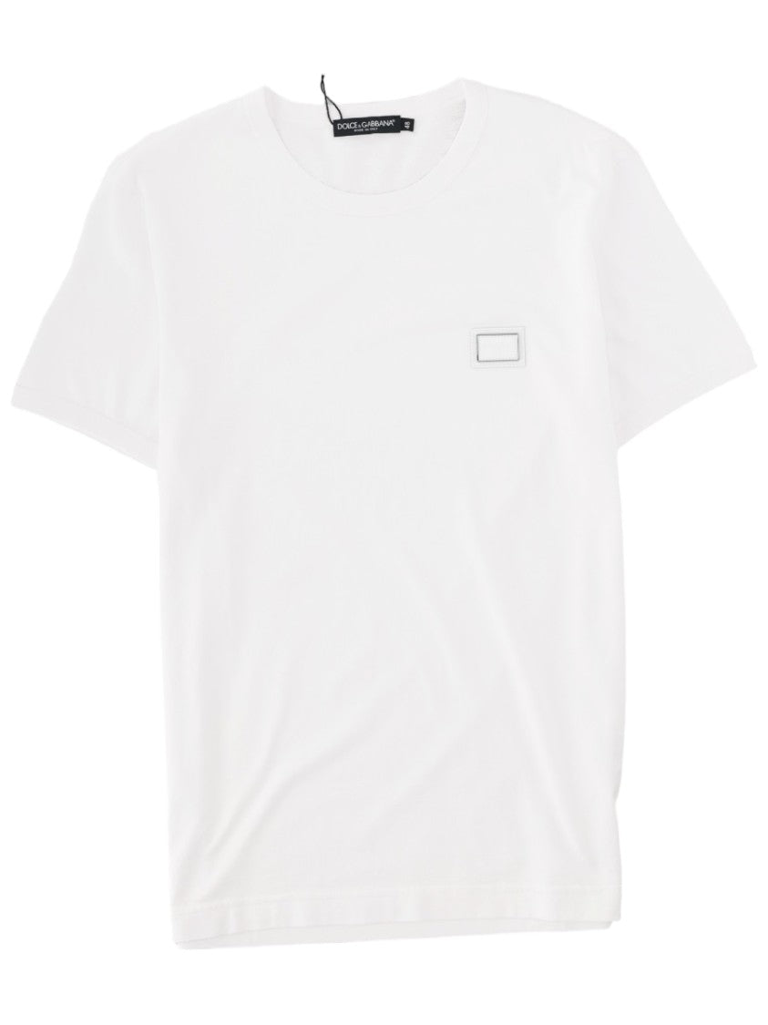 Dolce & Gabbana Minimalist White Rectangular Plaque Cotton T-Shirt