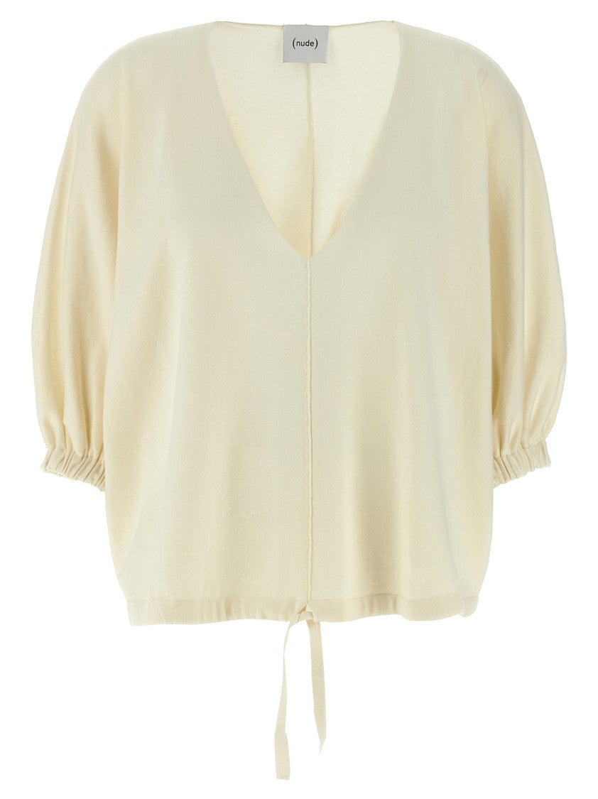 Nude Oversized Cotton Sweatshirt With V-Neck