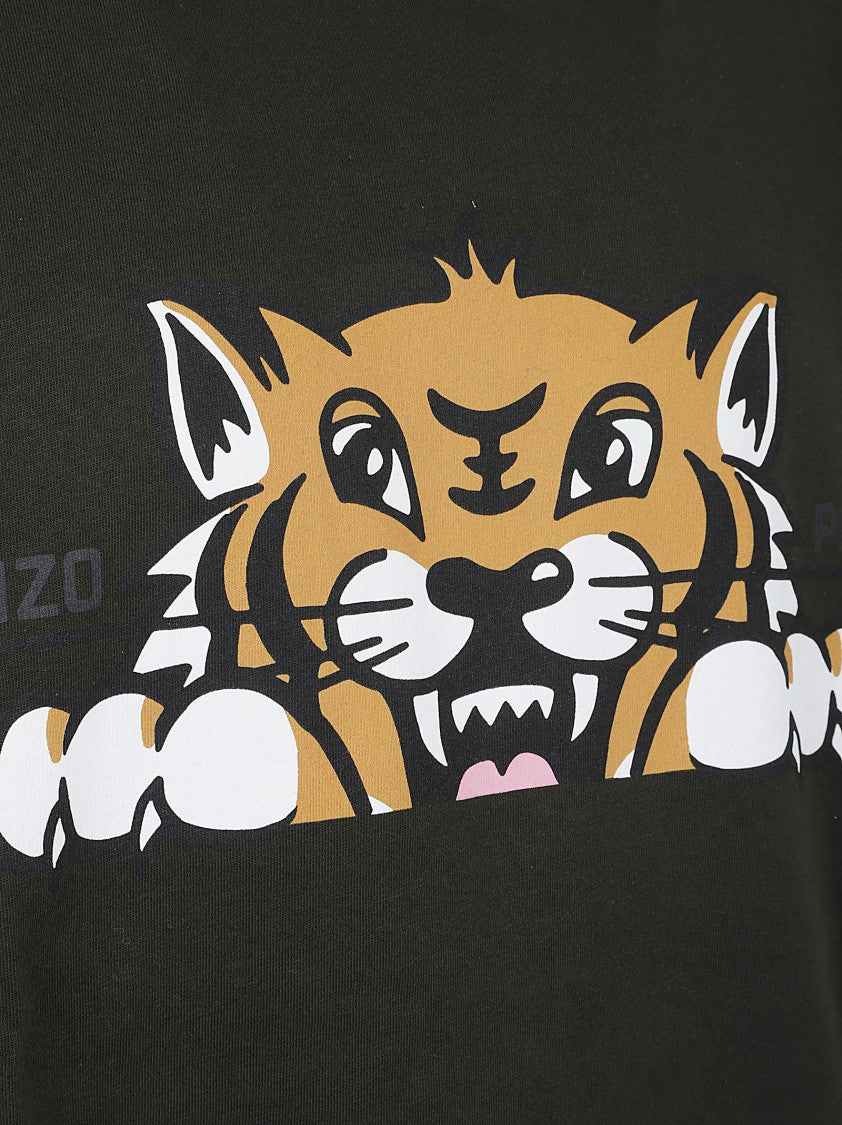 Kenzo Oversized Cotton Jersey T-Shirt With Happy Tiger Print