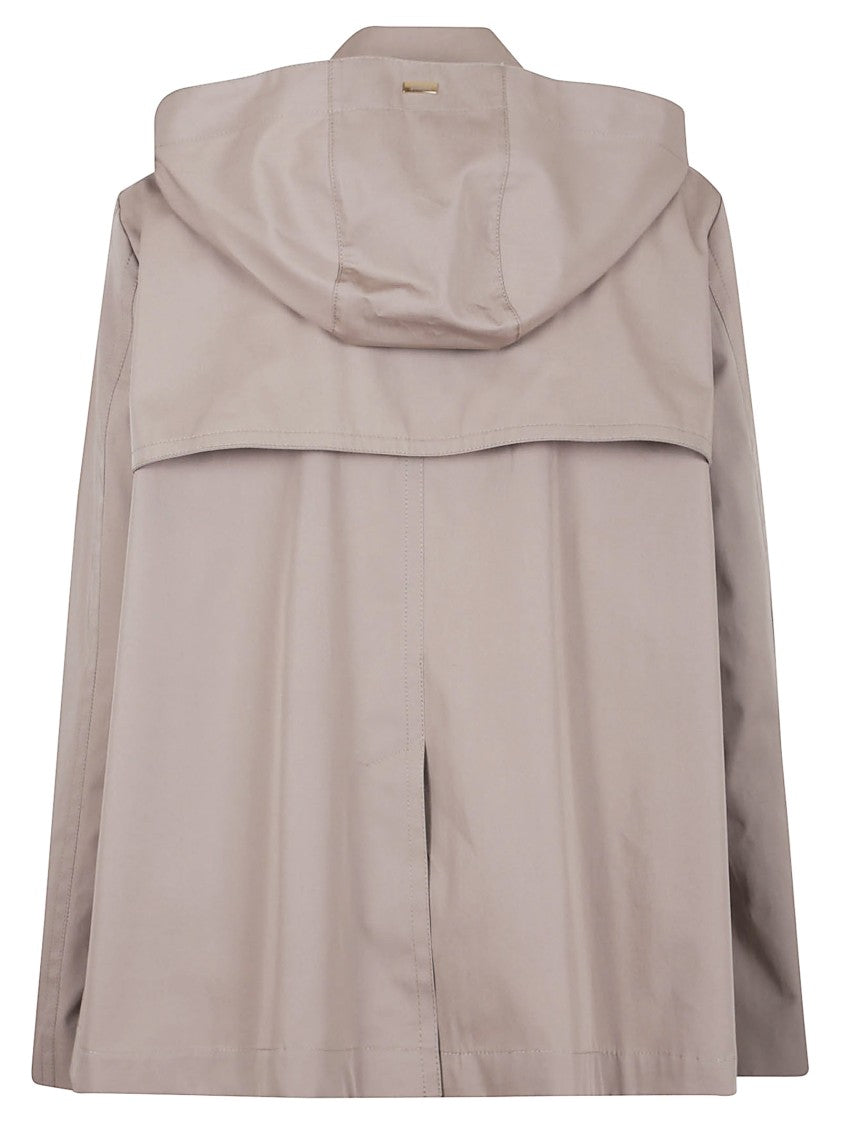 Herno Short Double-Breasted Brown Coat With Hood And Flap Detail